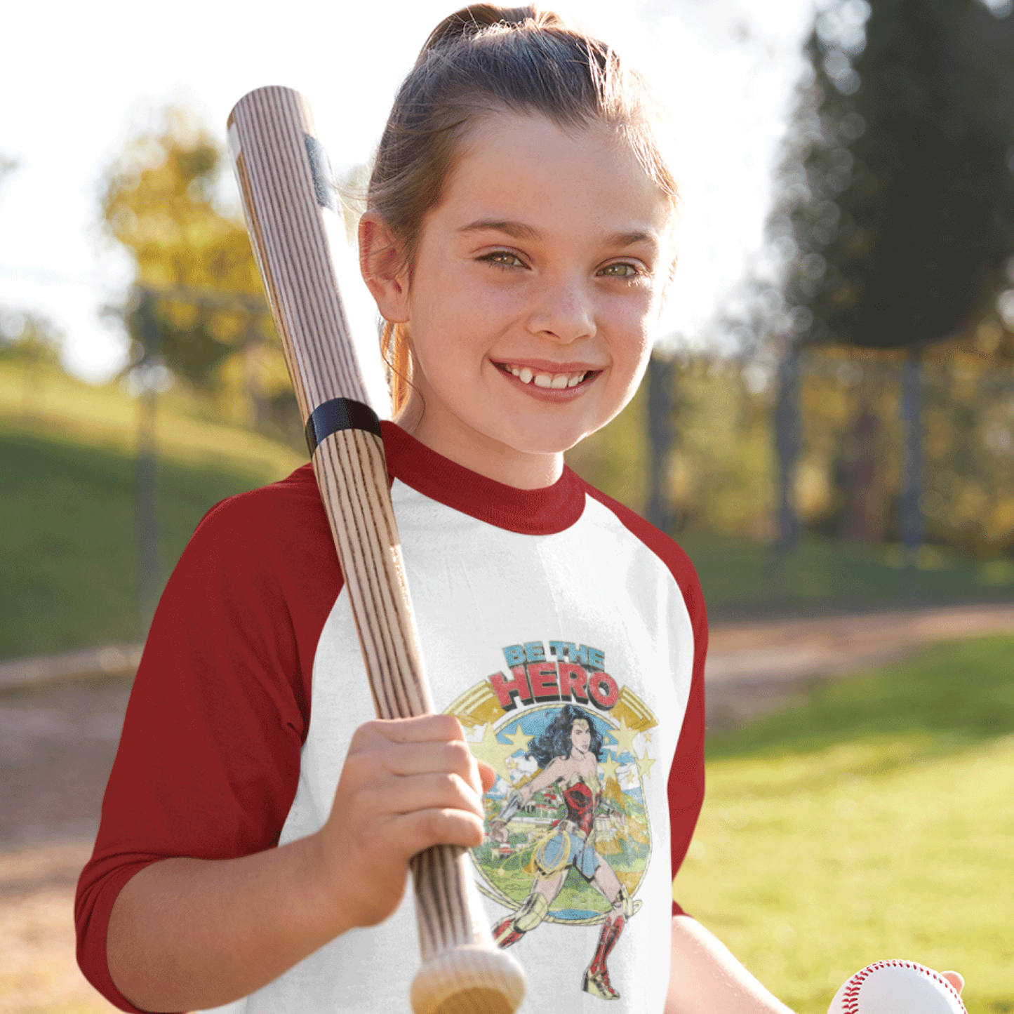 Wonder Woman Be The Hero Baseball T-Shirt Red