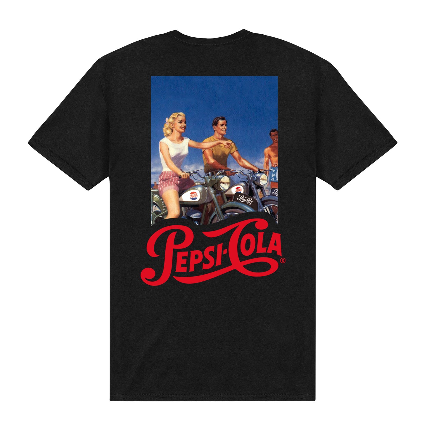 Pepsi Cola Vintage Bike Print Black T-Shirt