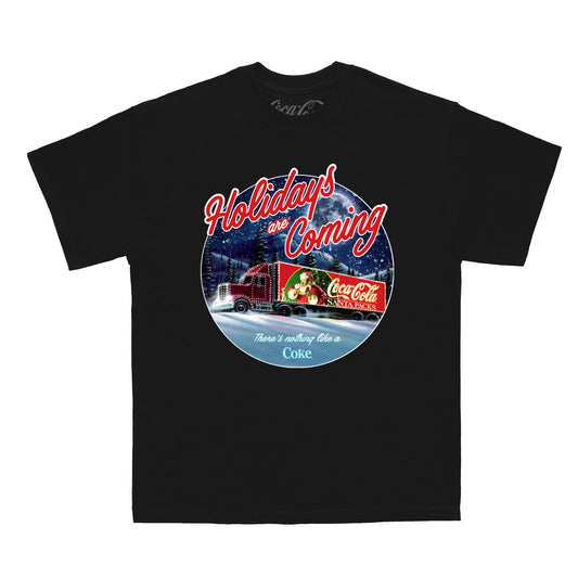 Coca Cola Holidays Are Coming Black T-Shirt