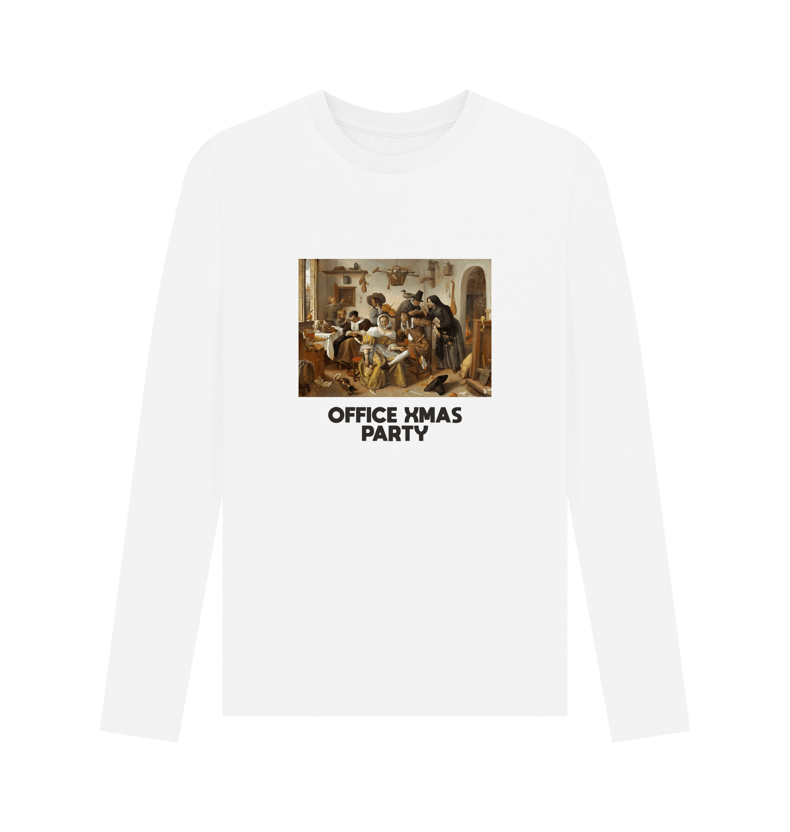 White Printed Long Sleeve T Shirt Front