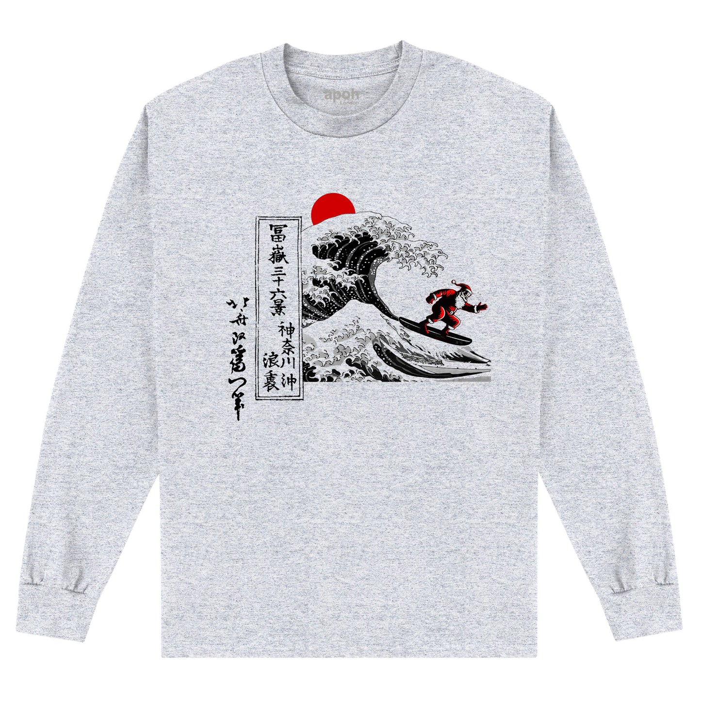 APOH Hokusai Santa Great Wave Grey Long Sleeve T-Shirt