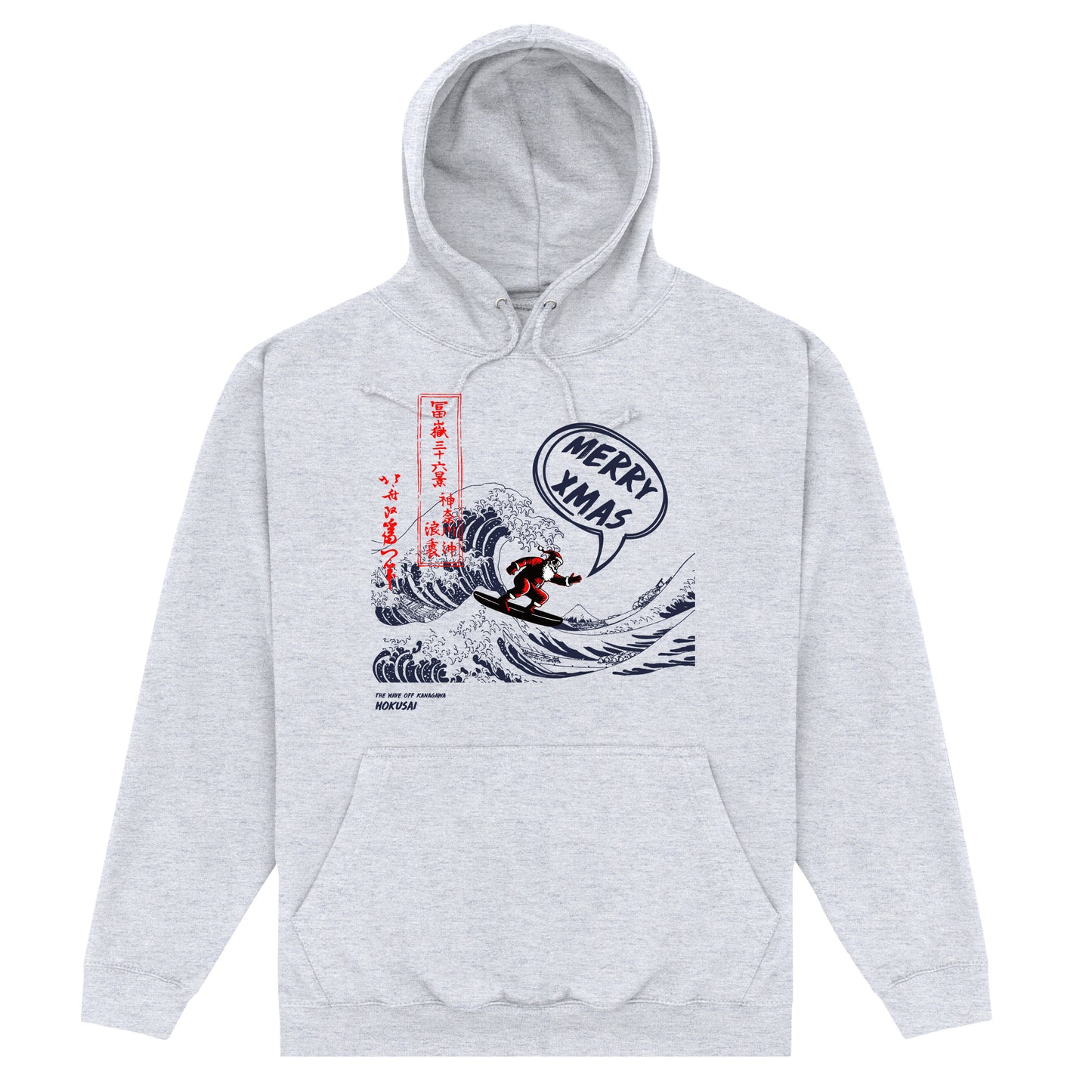 APOH Hokusai Santa Great Wave Merry Xmas Heather Grey Hoodie