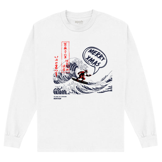 APOH Hokusai Santa Great Wave Merry Xmas White Long Sleeve T-Shirt