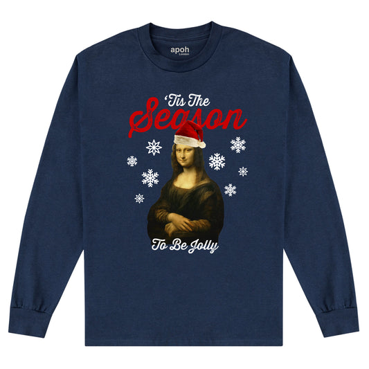 APOH Mona Lisa Tis The Season Navy Long Sleeve T-Shirt