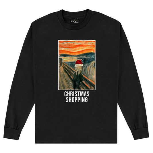 APOH Munch Christmas Shopping Black Long Sleeve T-Shirt