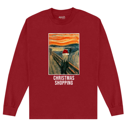 APOH Munch Christmas Shopping Red Long Sleeve T-Shirt