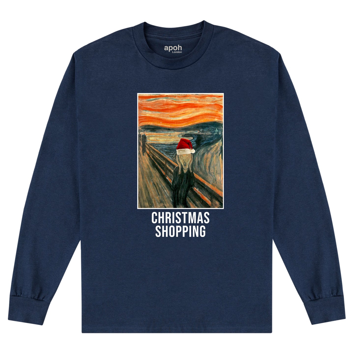 APOH Munch Christmas Shopping Navy Long Sleeve T-Shirt