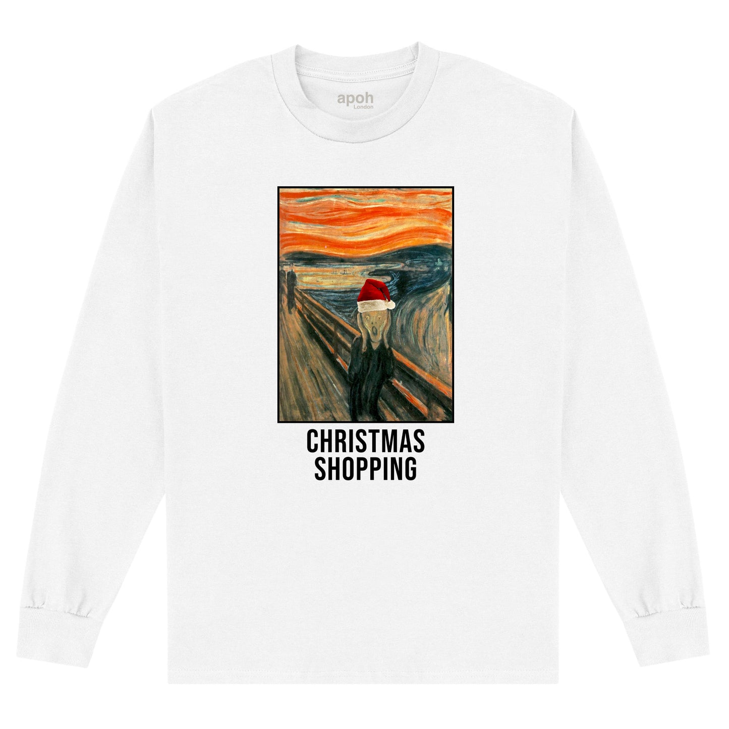 APOH Munch Christmas Shopping White Long Sleeve T-Shirt