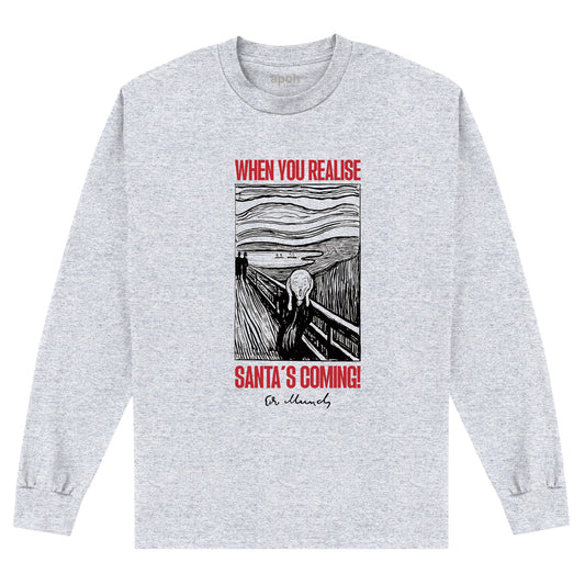 APOH Munch Santa's Coming Grey Long Sleeve T-Shirt