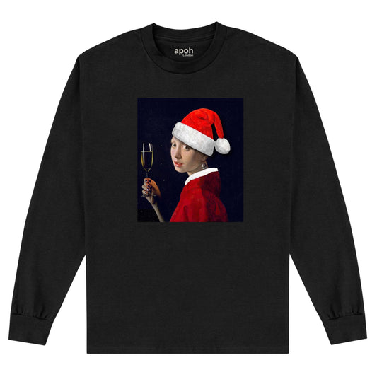 APOH Vermeer Santa Girl Pearl Earring Black Long Sleeve T-Shirt