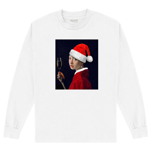 APOH Vermeer Santa Girl Pearl Earring White Long Sleeve T-Shirt