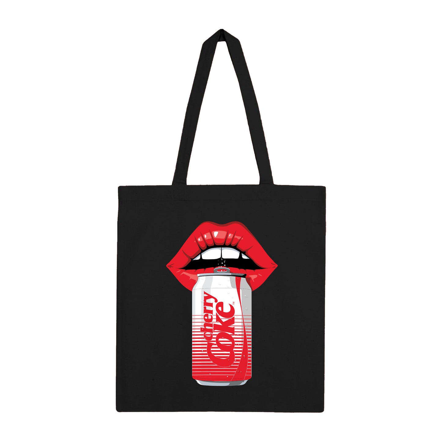 Coca Cola Cherry Coke Lips Black Tote Bag