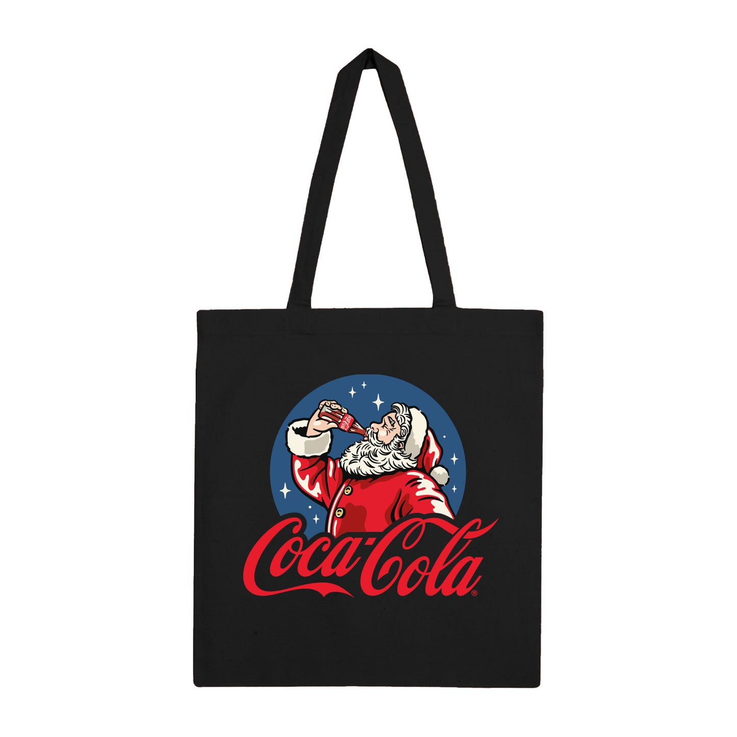 Coca Cola Drinking Santa Black Tote Bag