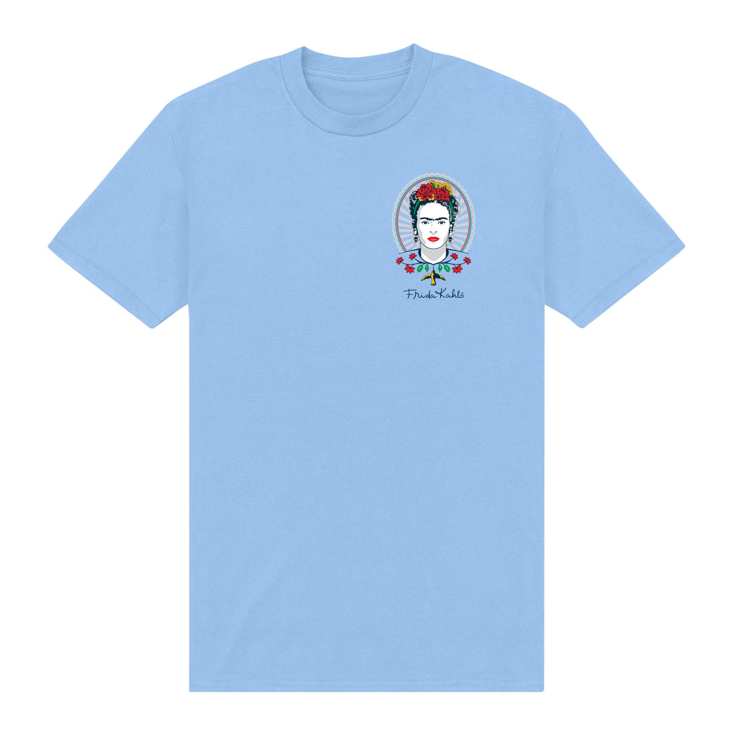 Frida Kahlo Chest Graphic Light Blue T-Shirt