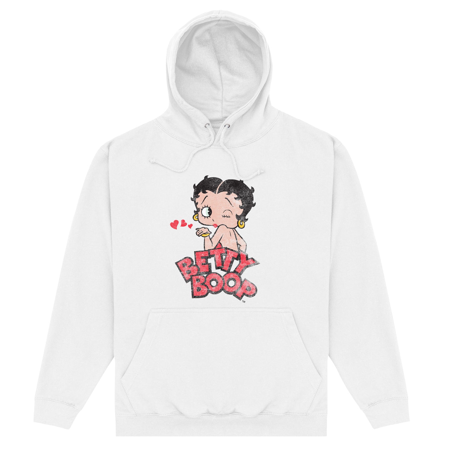 Betty Boop Faded Graphic Print White Hoodie