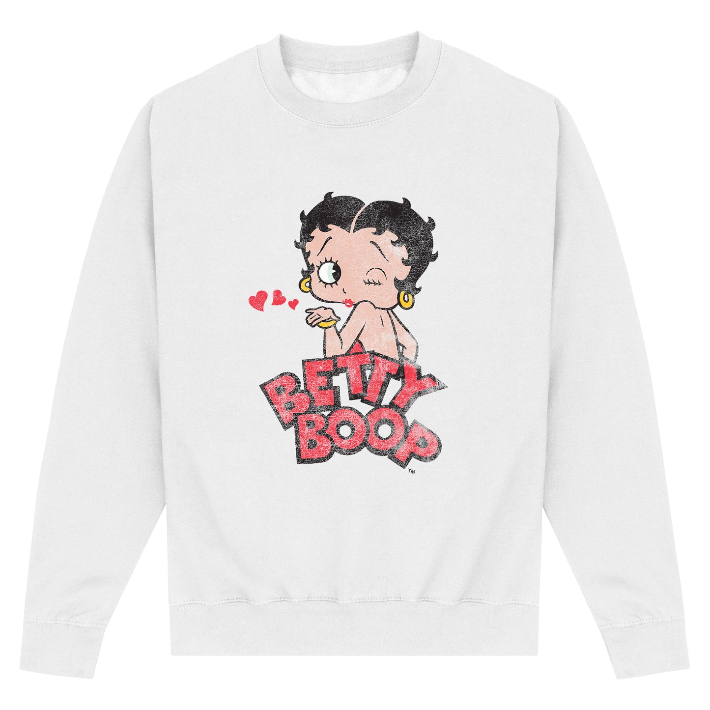 Betty Boop Faded Graphic Print White Sweatshirt