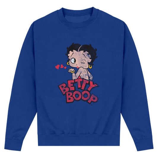 Betty Boop Faded Graphic Print Royal Blue Sweatshirt