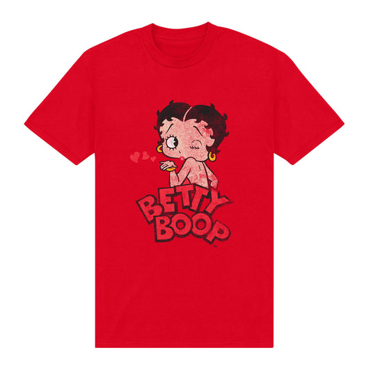 Betty Boop Faded Graphic Print Red T-Shirt