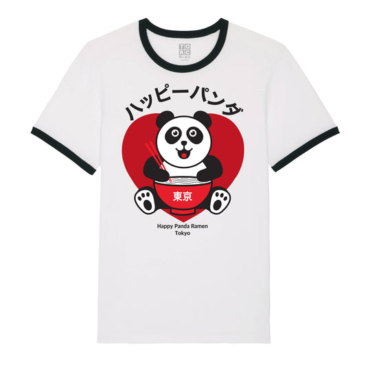 Torc Ramen Happy Panda Black and  White Ringer T-Shirt