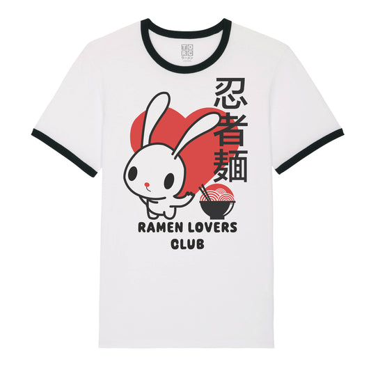 Torc Ramen Lovers Club Bunny Black and White Ringer T-Shirt