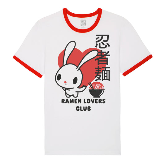 Torc Ramen Lovers Club Bunny Red and White Ringer T-Shirt