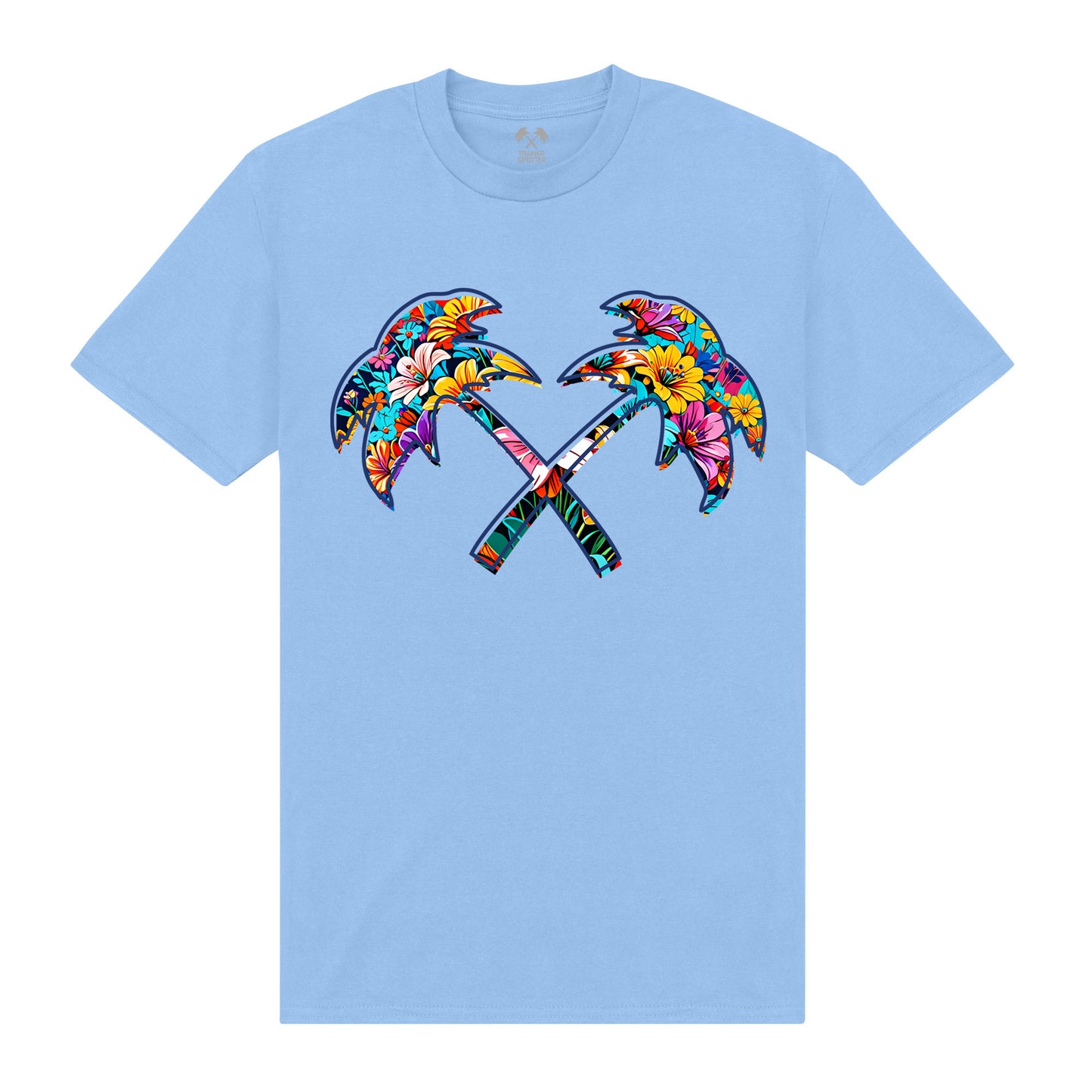 Trainer Spotter Cross Palm Flowers Light Blue T-Shirt