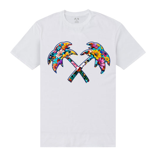 Trainer Spotter Cross Palm Flowers White T-Shirt