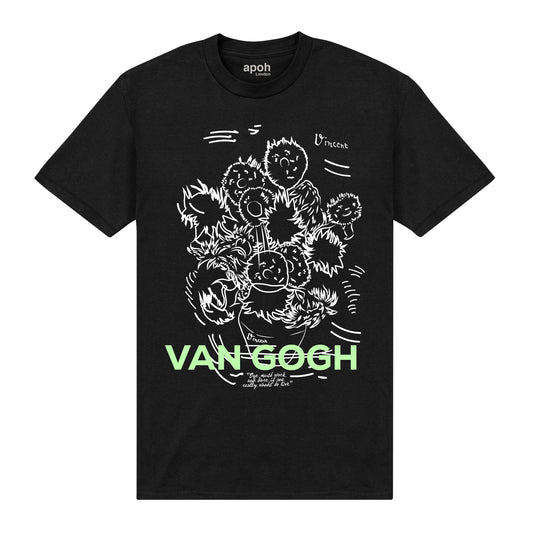 APOH Van Gogh Sunflowers Scribble Black T-Shirt