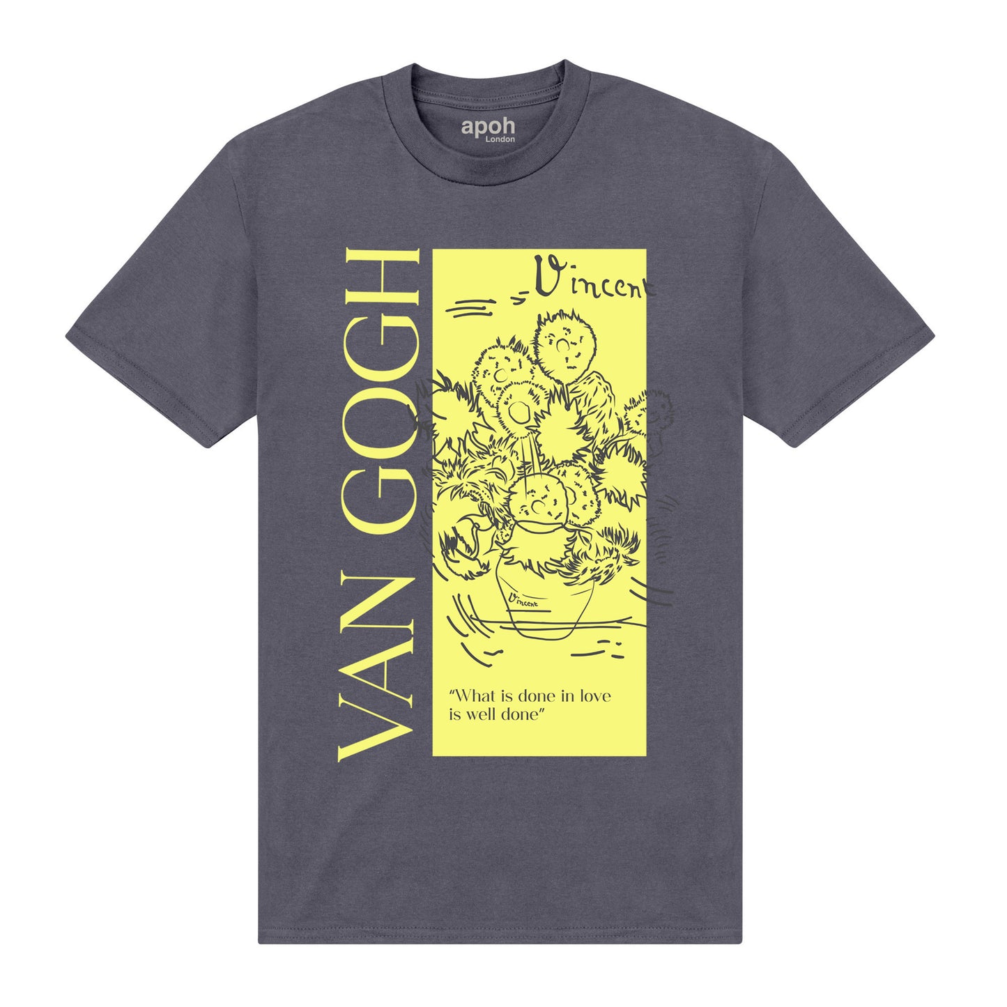 APOH Van Gogh Sunflowers Quote Charcoal T-Shirt