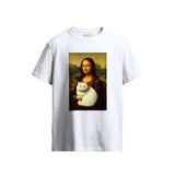 Mona Lisa and Cat White T-Shirt