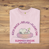 Peanuts Snoopy Woodstock Summer Break Beachy Retro Vibes Pink T-Shirt
