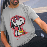 Joe Cool Snoopy Woodstock Graffiti Graphic Athletic Grey T-Shirt