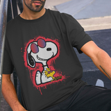 Joe Cool Snoopy Woodstock Graffiti Graphic Black T-Shirt