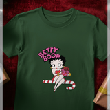Betty Boop Official Candy Cane Graphic Green T-Shirt