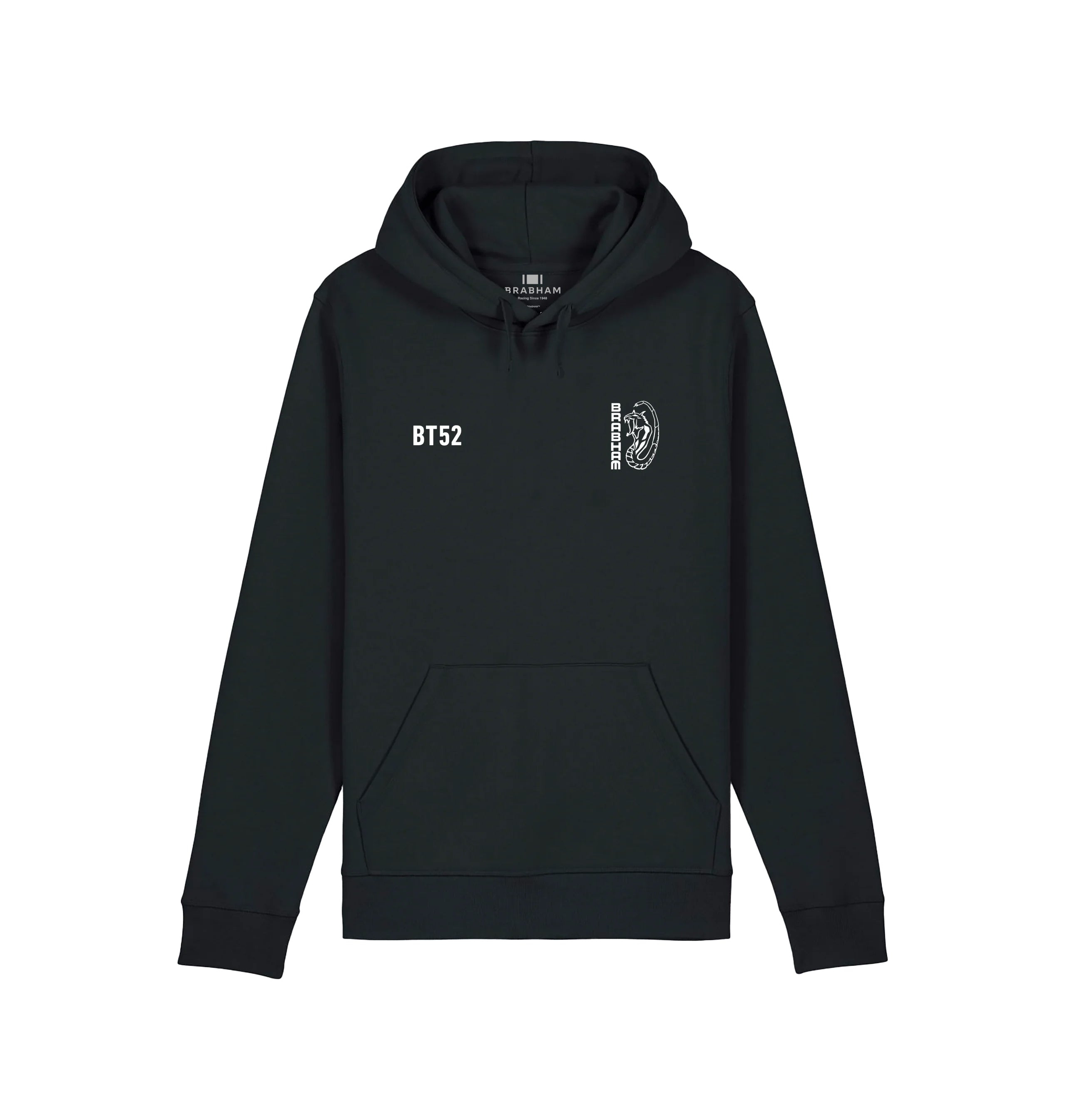 Black hoodie with 'BT52' logo on a white background