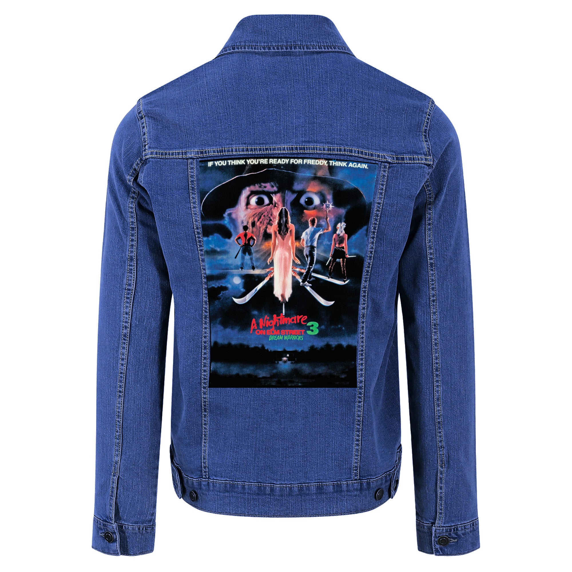 A NIGHTMARE ON outlets ELM STREET upcycled Denim Jacket